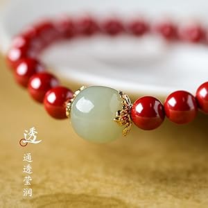 Amazon.com: xiexuelian 保真朱砂手串和田玉转运珠红朱砂手链女